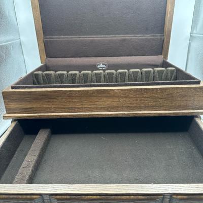 Vintage Pacific Silvercloth Flatware Storage Wood Box w/Drawer