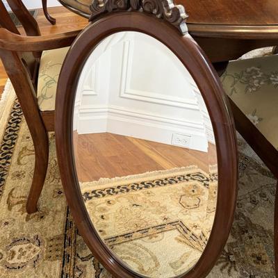 Wood oval mirror
