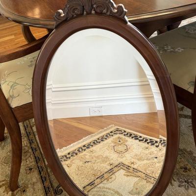 Wood oval mirror