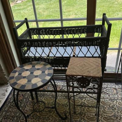 Wicker plant stand and two small side tables/plant stands