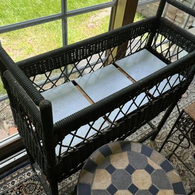 Wicker plant stand and two small side tables/plant stands