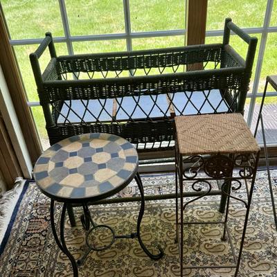 Wicker plant stand and two small side tables/plant stands
