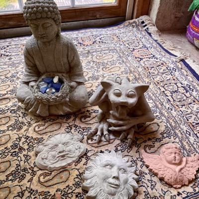 Concrete Buddha and other garden pieces