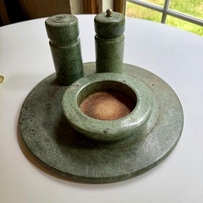 Three heavy green marble pieces