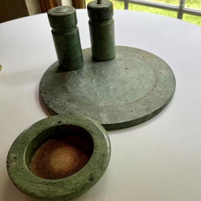 Three heavy green marble pieces