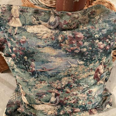 Wood swan armed rocking chair with toile upholstery