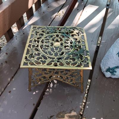 FAUX PLANT, BRASS PLANT STAND, KOI THEMED PLANTER, FAKE ROCK W/WORDS AND A WICKER PLANT STAND