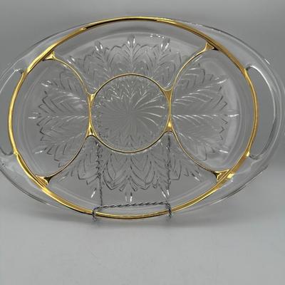 Vtg. 1950's Glass & Gold Lazy Susan & Relish Dish