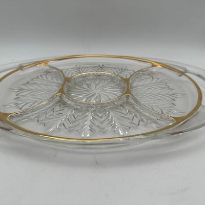 Vtg. 1950's Glass & Gold Lazy Susan & Relish Dish