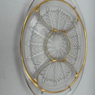 Vtg. 1950's Glass & Gold Lazy Susan & Relish Dish