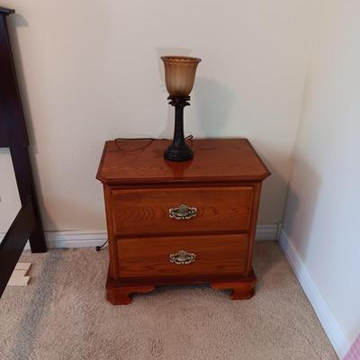2 DRAWER NIGHT STAND WITH LAMP AND ALARM CLOCK