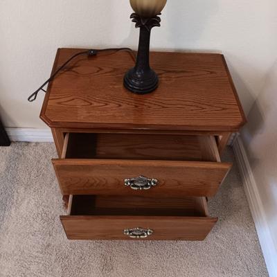 2 DRAWER NIGHT STAND WITH LAMP AND ALARM CLOCK