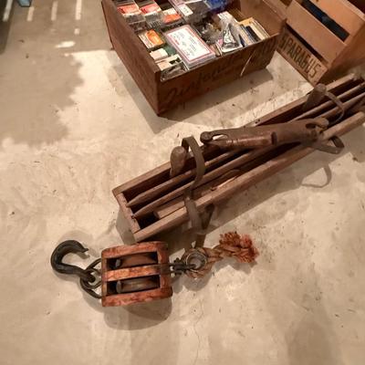 Antique tools and boxes