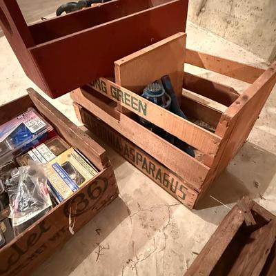 Antique tools and boxes