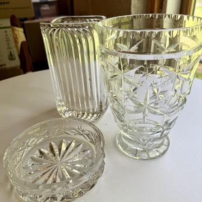 Two beautiful crystal vases and dish