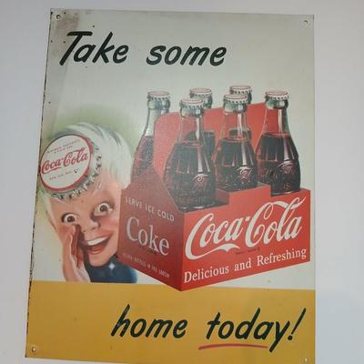 Coca-Cola Tin Advertising Sign – “Take Some Home Today!”