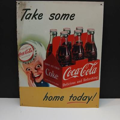 Coca-Cola Tin Advertising Sign – “Take Some Home Today!”