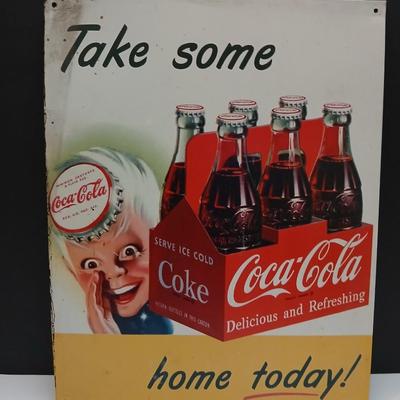 Coca-Cola Tin Advertising Sign – “Take Some Home Today!”