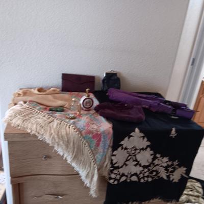 PERFUME BOTTLES, SCARVES, WALLET AND MORE