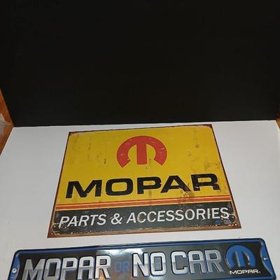 Mopar Garage Metal Sign Bundle – “Parts & Accessories” + “Mopar or No Car”