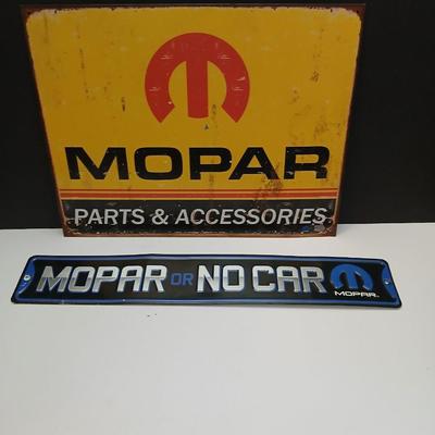 Mopar Garage Metal Sign Bundle – “Parts & Accessories” + “Mopar or No Car”