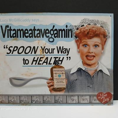 I Love Lucy Vitameatavegamin Metal Sign – Retro Tin Wall Art, 2004 Desperate Enterprises