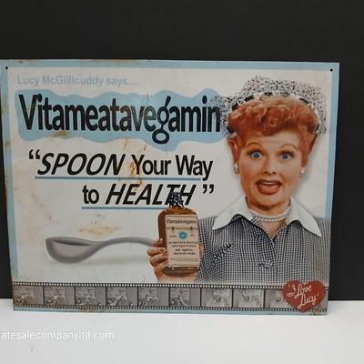 I Love Lucy Vitameatavegamin Metal Sign – Retro Tin Wall Art, 2004 Desperate Enterprises