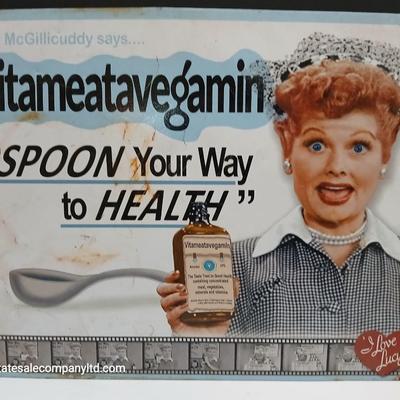 I Love Lucy Vitameatavegamin Metal Sign – Retro Tin Wall Art, 2004 Desperate Enterprises
