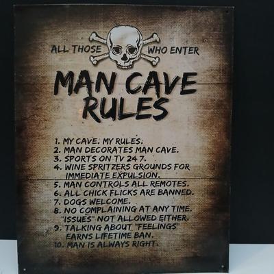 Man Cave & Patriotic Metal Sign Lot – 2-Piece Humor + Americana Decor
