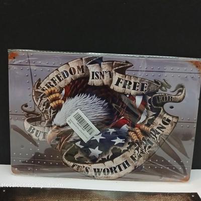 Man Cave & Patriotic Metal Sign Lot – 2-Piece Humor + Americana Decor