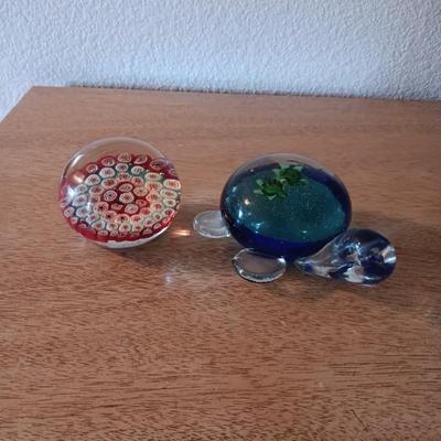2 GLASS PAPERWEIGHTS