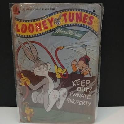 Looney Tunes Bugs Bunny Metal Sign – “Keep Out! Pwivate Pwoperty” Comic Cover Art