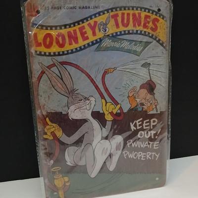 Looney Tunes Bugs Bunny Metal Sign – “Keep Out! Pwivate Pwoperty” Comic Cover Art