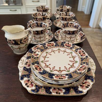 Gorgeous set of English navy, red and white china