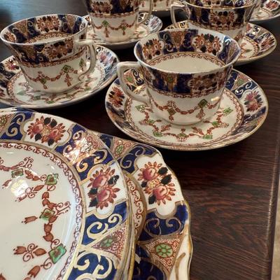 Gorgeous set of English navy, red and white china
