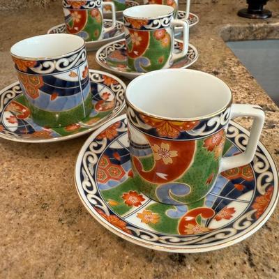 Six gorgeous Asian tea cups in fun colors