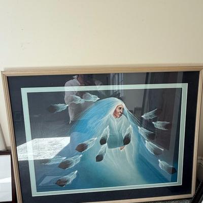Native American with feathers artwork