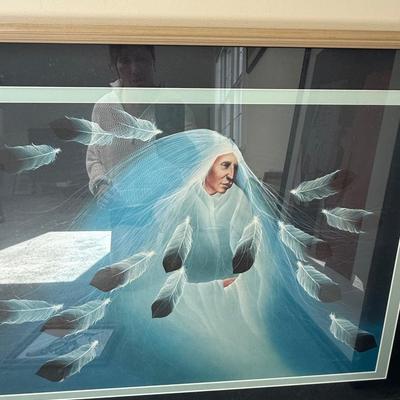 Native American with feathers artwork