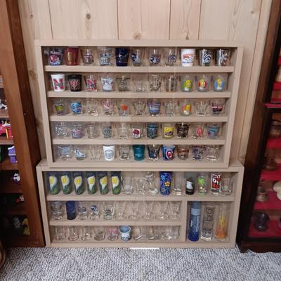 SHOT GLASS COLLECTION IN HANDMADE DISPLAY CASE