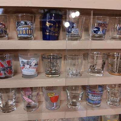 SHOT GLASS COLLECTION IN HANDMADE DISPLAY CASE