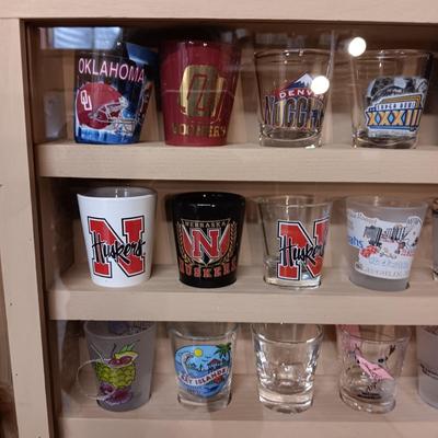 SHOT GLASS COLLECTION IN HANDMADE DISPLAY CASE