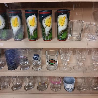 SHOT GLASS COLLECTION IN HANDMADE DISPLAY CASE