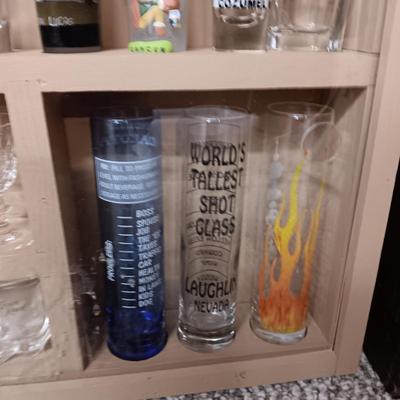 SHOT GLASS COLLECTION IN HANDMADE DISPLAY CASE
