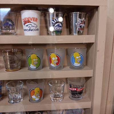 SHOT GLASS COLLECTION IN HANDMADE DISPLAY CASE