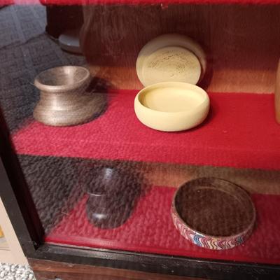 MINIATURE WOODEN VESSELS HANDMADE BY OUR CLIENT IN A HANDMADE DISPLAY CASE