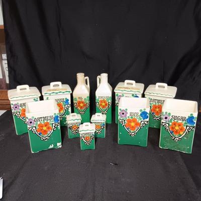 1929 HAND PAINTED KITCHEN CANISTERS FROM CZECH
