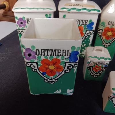 1929 HAND PAINTED KITCHEN CANISTERS FROM CZECH