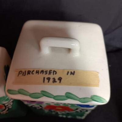 1929 HAND PAINTED KITCHEN CANISTERS FROM CZECH
