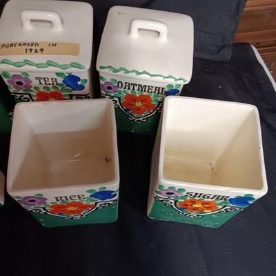 1929 HAND PAINTED KITCHEN CANISTERS FROM CZECH