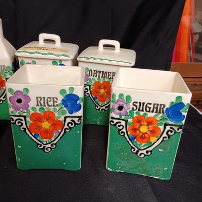 1929 HAND PAINTED KITCHEN CANISTERS FROM CZECH